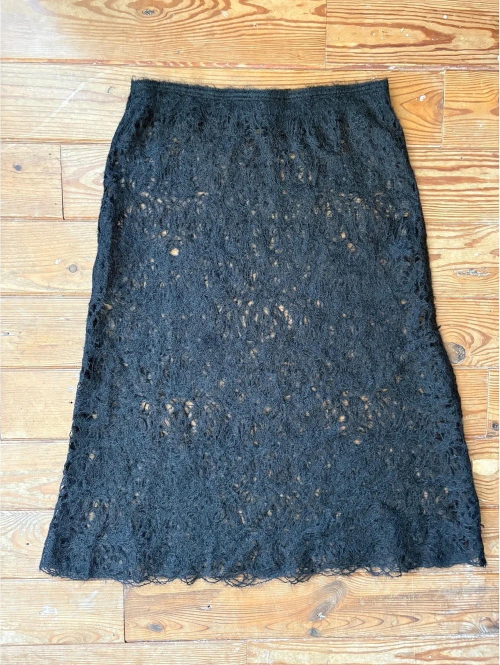 COS Black Open Knit Fuzzy Midi Skirt Size Large - Picture 1 of 6